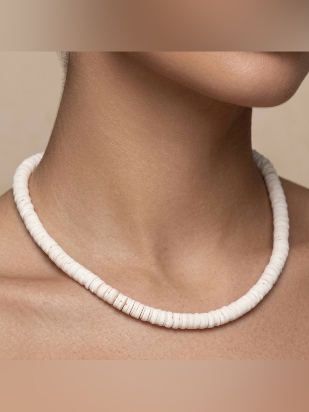 Arctic White Shell Heishi Bead Necklace Clean Girl Aesthetic